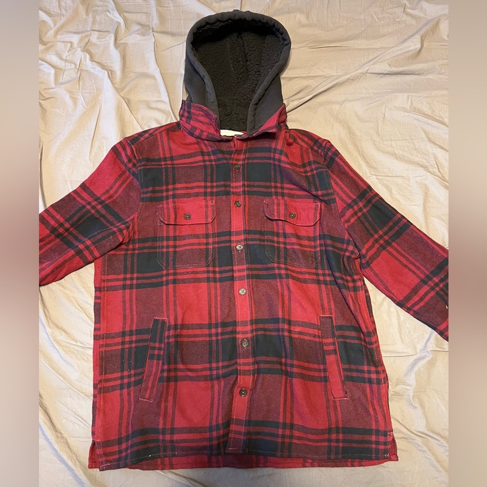 Aeropostale Plaid Hooded Sherpa Lined Flannel